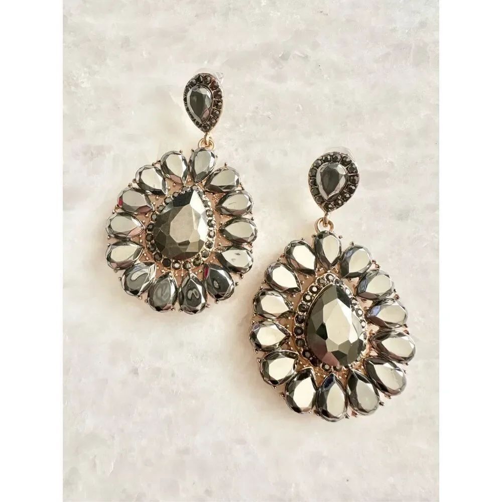 Boho style chrome rhinestone dangle earrings 